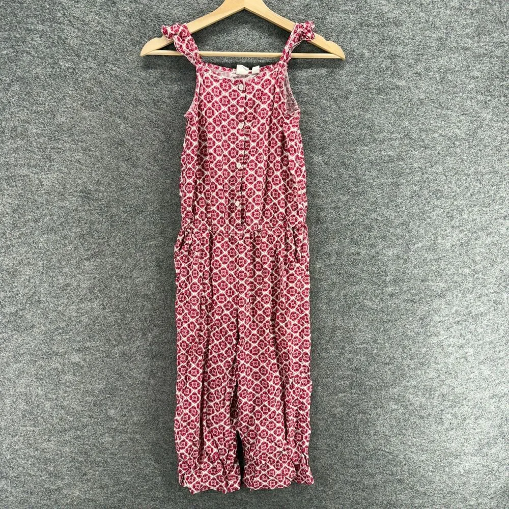 Gap Jumpsuit Girls L Large Red Geometric Sleeveless 1/2 Button Rayon Casual